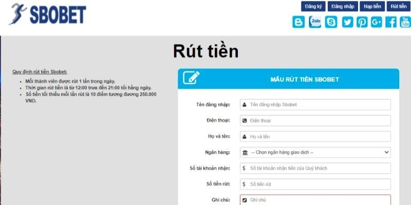 Thực hiện lệnh rút tiền Sbobet