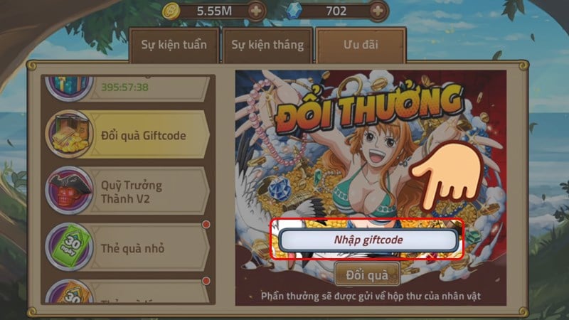 Nhấn vào nút Nhập Code Hải Tặc Đại Chiến